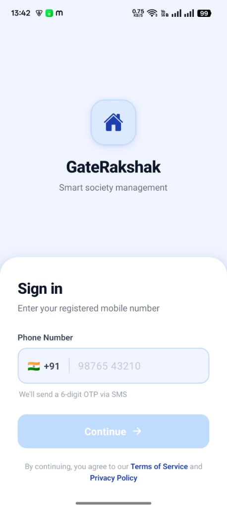 GateRakshak resident sign-in screen